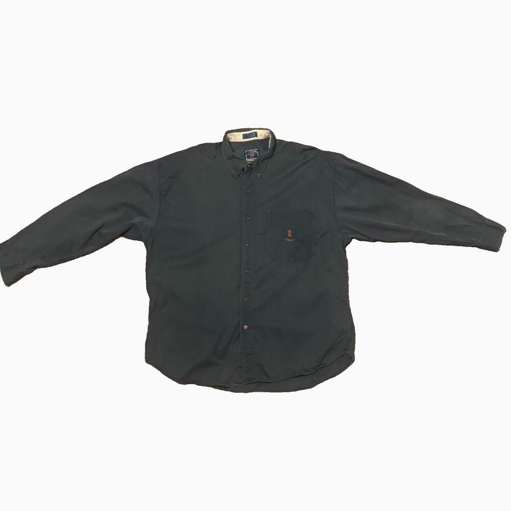 Vintage 90’s Chaps Ralph Lauren Shirt Mens XL Green Solid Cotton Crest Button LS